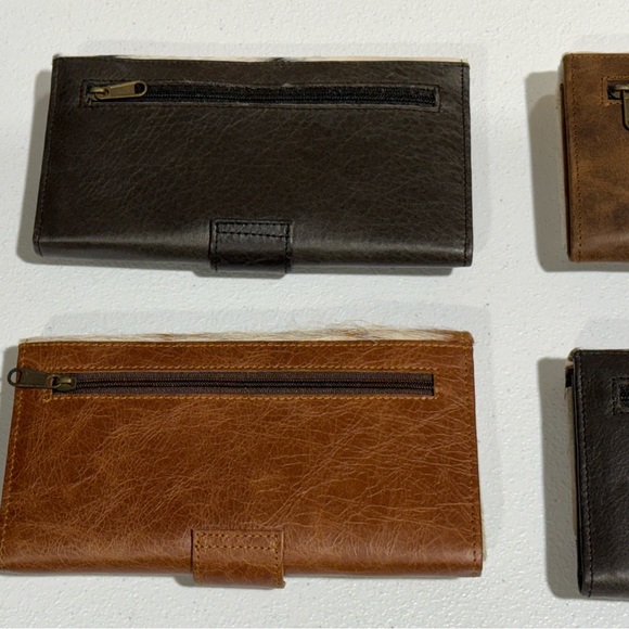 Lot Of 4 Women Western Style Cowhide Leather Clutch Hair On Leather Wallet -New - Picture 7 of 15